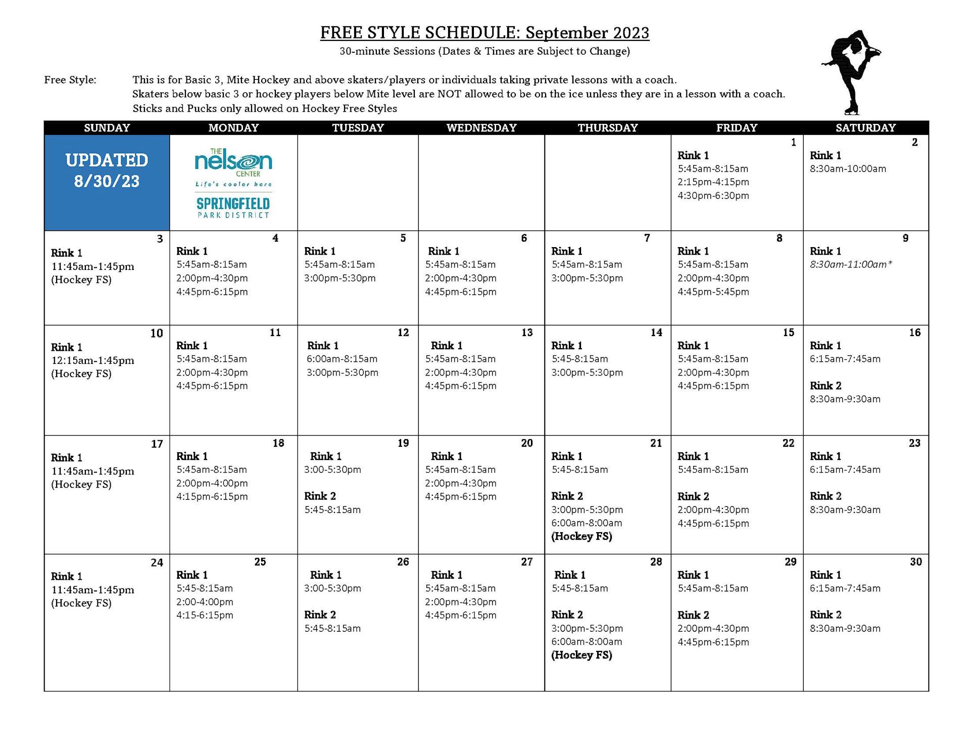 September 2023 Freestyle Schedule